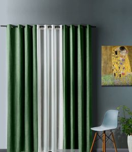 پرده پانچی رنگ سبز جنس مخمل