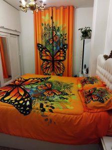 پرده پانچی چاپی ست با تخت خواب